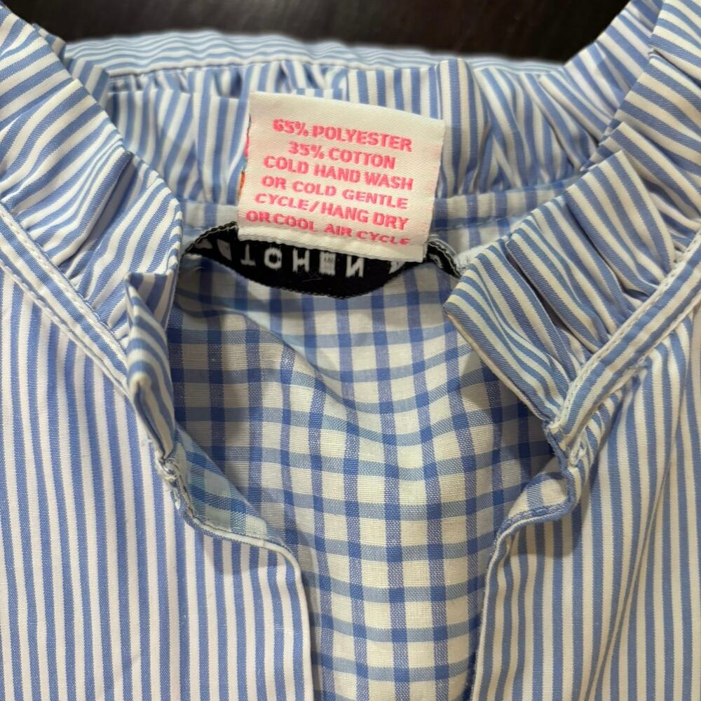 Gretchen Scott Blue and White Striped "So Sweet" Cotton Ruffle Dress SzM Preppy - Picture 9 of 9